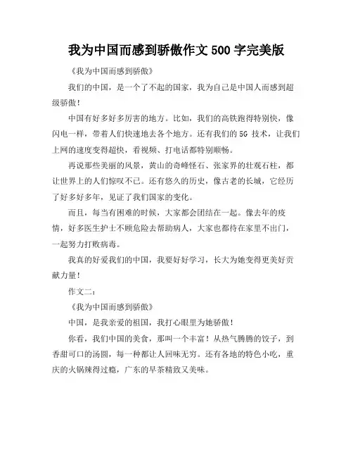 我为中国而感到骄傲作文500字完美版