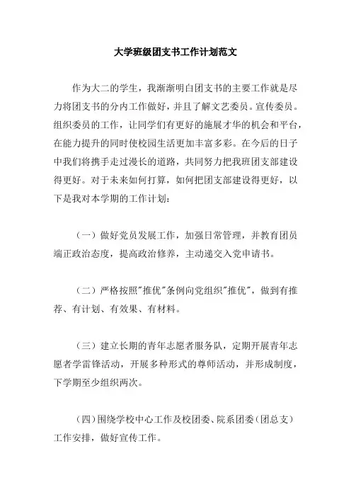 大学班级团支书工作计划范文