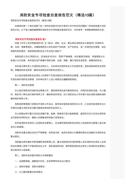 消防安全专项检查自查报告范文（精选13篇）