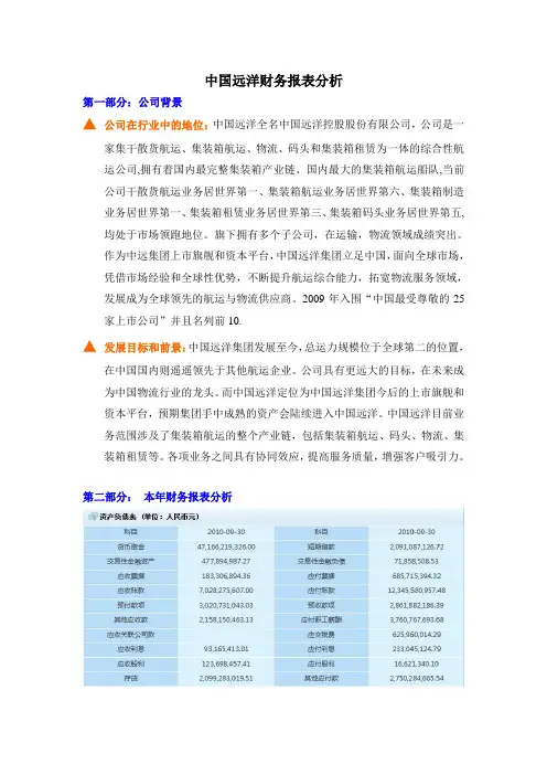 中国远洋财务报表分析