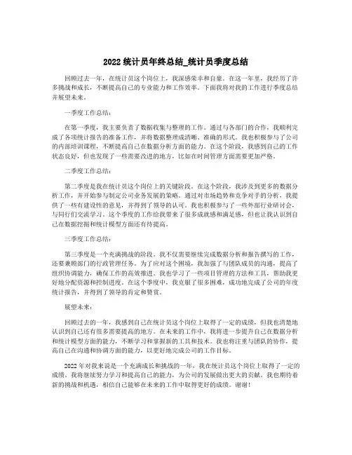 2022统计员年终总结_统计员季度总结