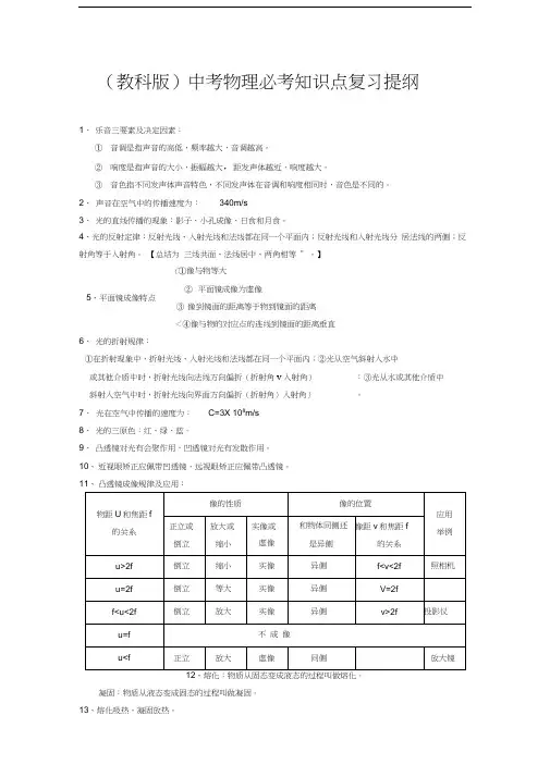 中考物理必考知识点复习提纲-科教版