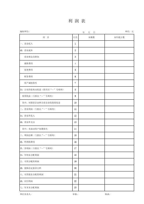 新企业会计准则利润表
