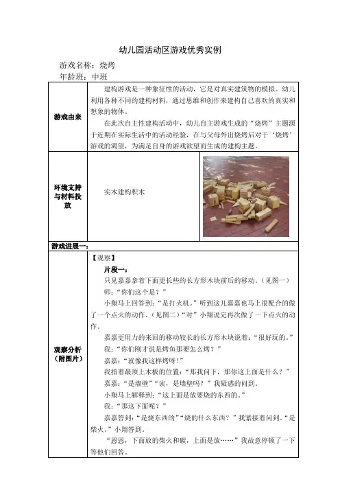 幼儿园中班活动区游戏优秀教学案例：《烧烤》