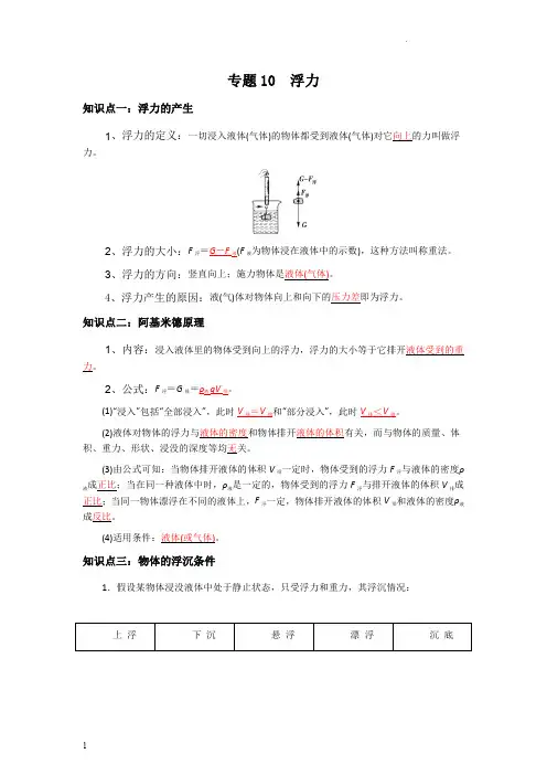 2023年中考物理复习专题10浮力