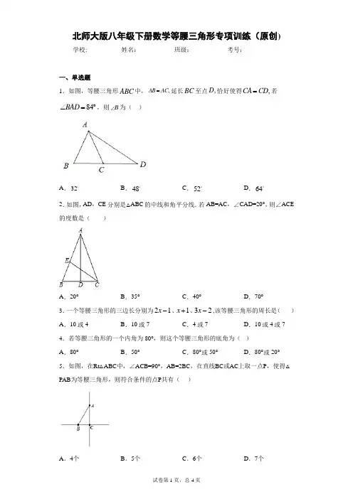 北师大版八年级下册数学等腰三角形专项训练(原创)