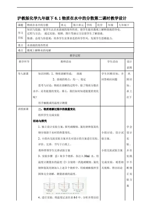 物质在水中的分散（第二课时）（教案练习）