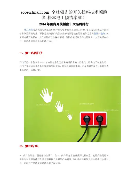 2014年(最新)十大开关插座品牌介绍