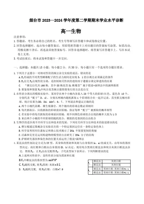 山东省烟台市2023-2024学年高一下学期期末考试生物学试题(含答案)