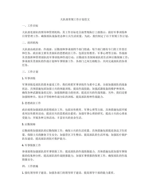 大队部常规工作计划范文