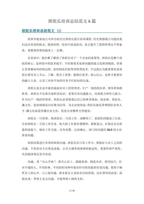 班组长培训总结范文6篇