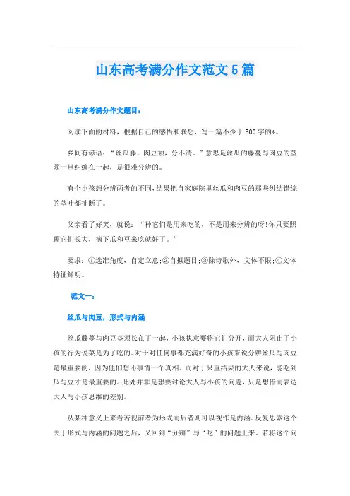 山东高考满分作文范文5篇