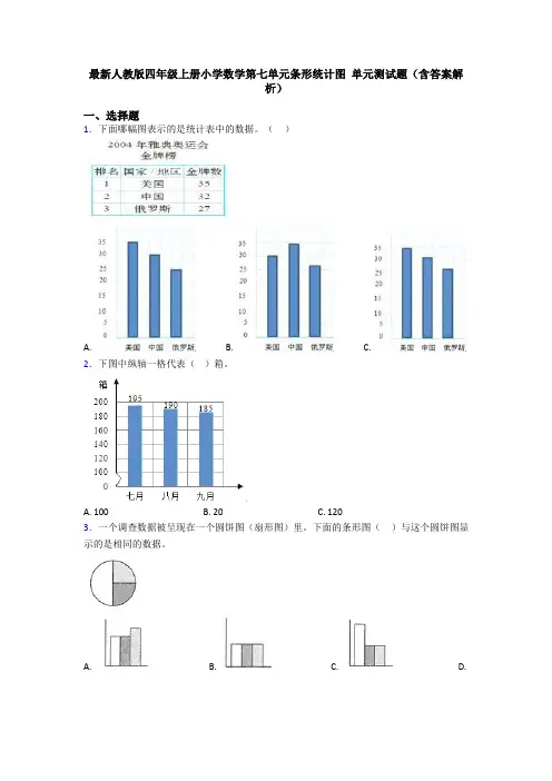 最新人教版四年级上册小学数学第七单元条形统计图 单元测试题(含答案解析)