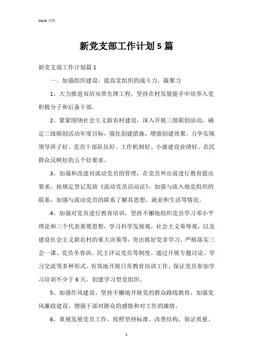 新党支部工作计划5篇