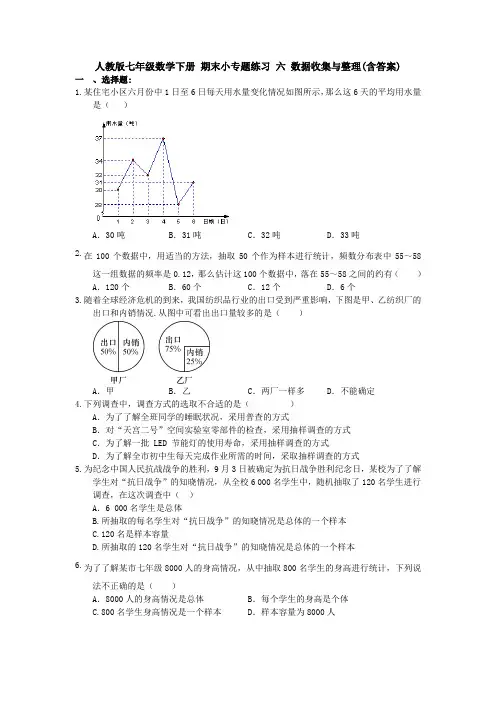 【3套试题】人教版七年级数学下册 期末小专题练习 六 数据收集与整理(含答案)
