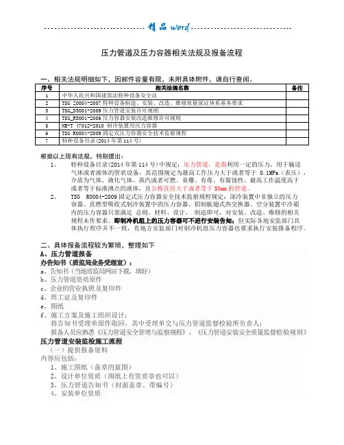 压力管道及压力容器相关法规及报备流程
