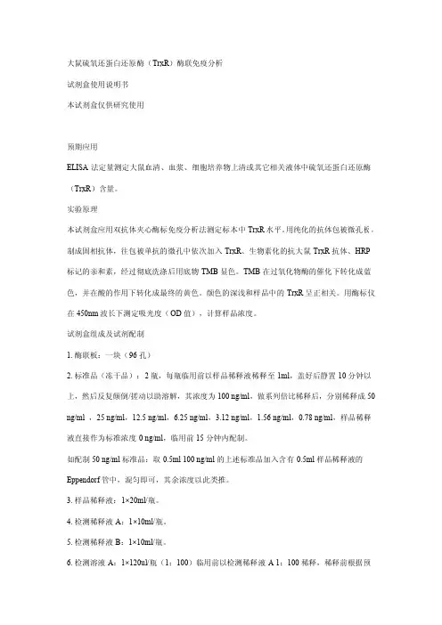 大鼠硫氧还蛋白还原酶(TrxR)酶联免疫分析