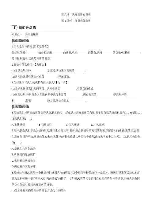 人教版道德与法治七年级下册 8.1憧憬美好集体 同步练习