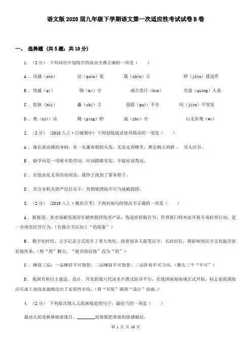 语文版2020届九年级下学期语文第一次适应性考试试卷B卷