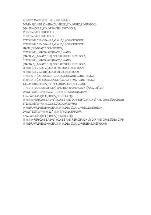 通达信指标公式源码好厉害的MACD背离(通达信副图指标)