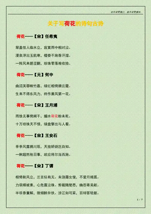 关于写荷花的诗句古诗