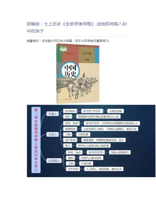 初中历史部编版：七上历史《全册思维导图》,送给即将踏入初中的孩子