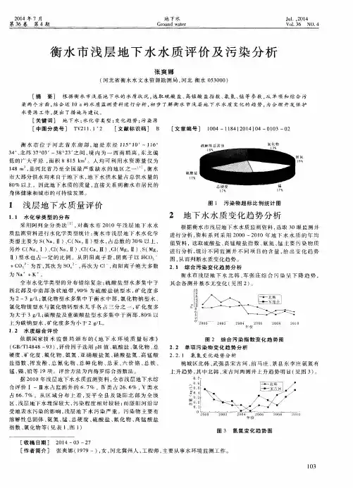 衡水市浅层地下水水质评价及污染分析