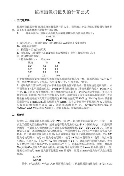 监控摄像机镜头的计算公式