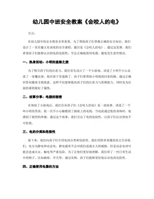 幼儿园中班安全教案《会咬人的电》