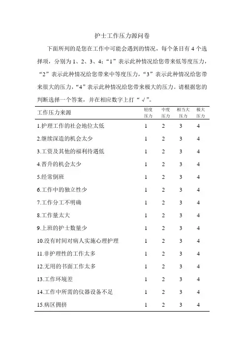 护士工作压力源问卷
