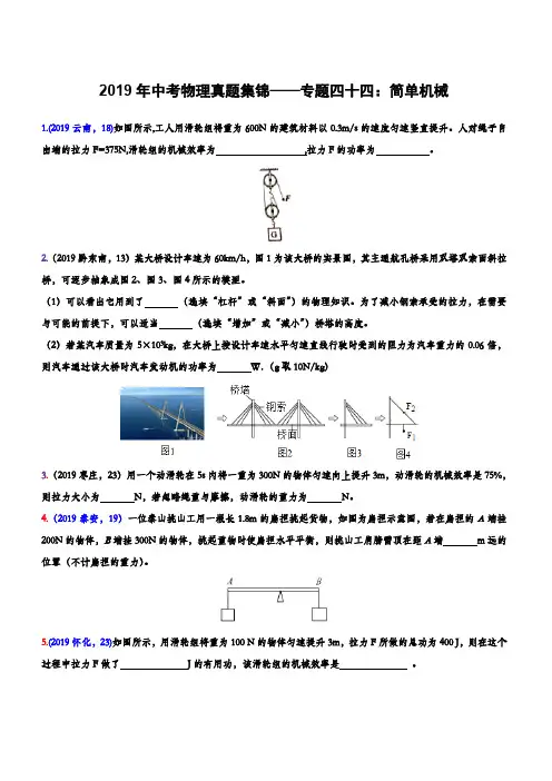 2019年中考物理真题集锦——专题四十五：简单机械(含答案)