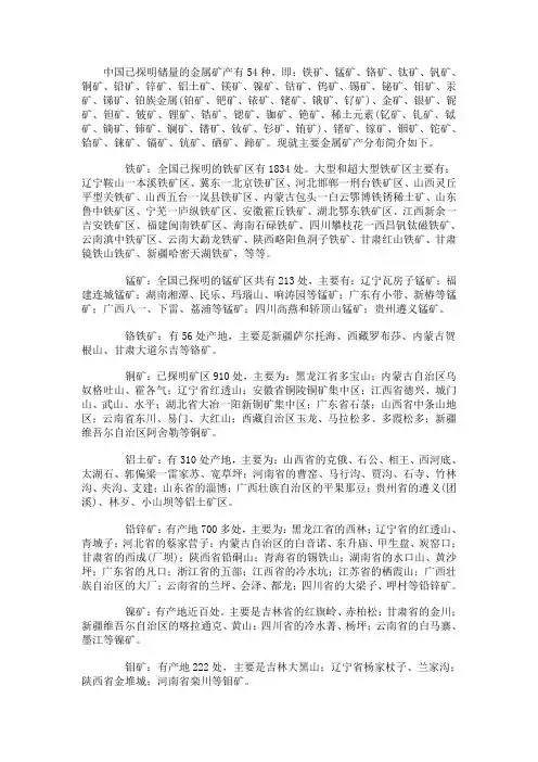 中国与甘肃省矿产资源分布1