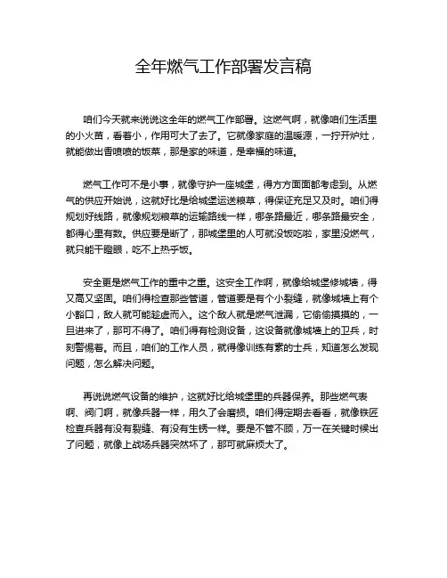 全年燃气工作部署发言稿