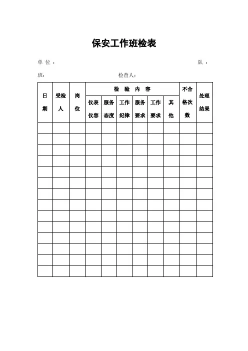 保安工作相关表格