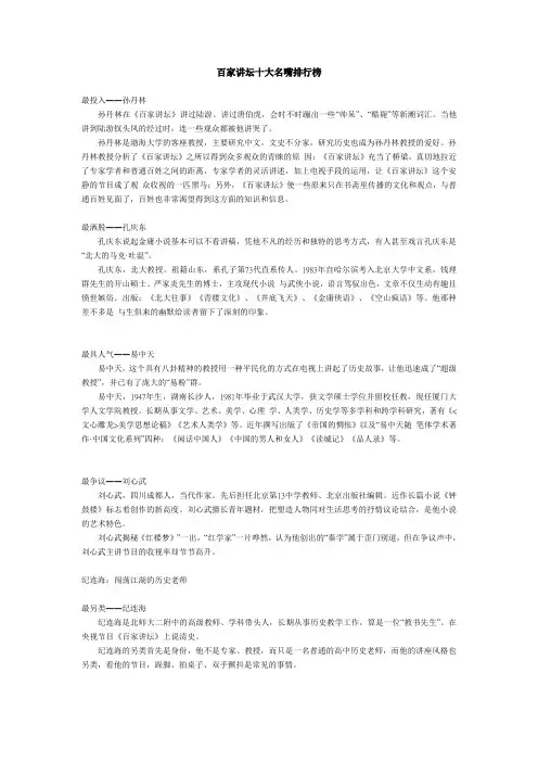 百家讲坛十大名嘴排行榜