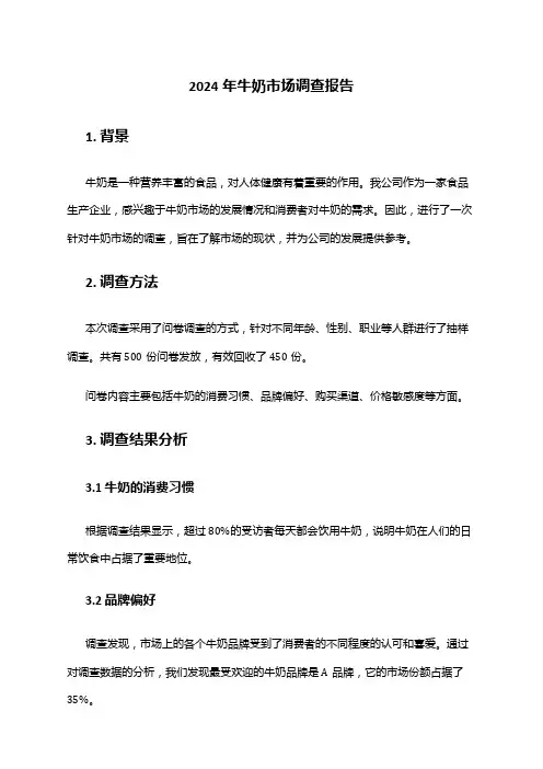 2024年牛奶市场调查报告