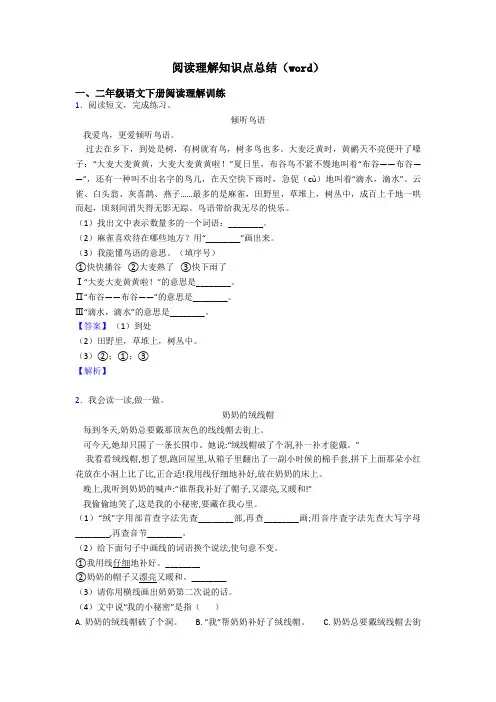 二年级阅读理解知识点总结(word)