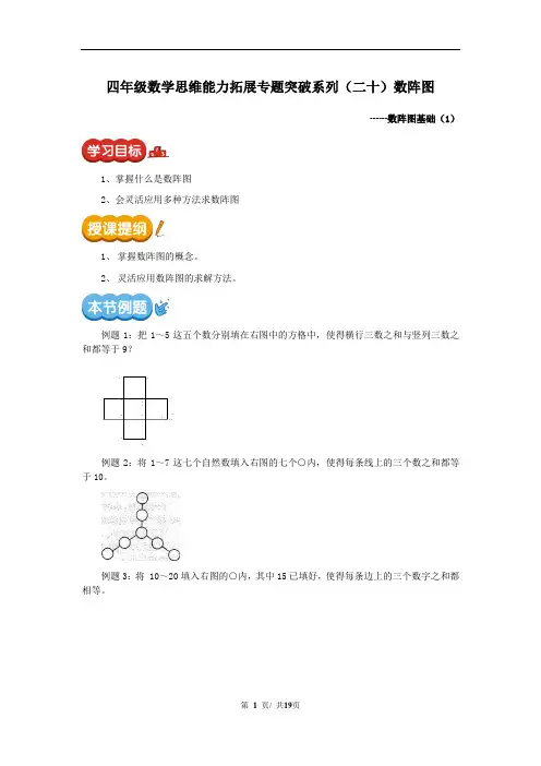 第1讲四年级数学思维能力拓展专题突破系列(二十)数阵图讲义(含答案)