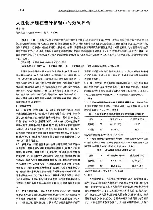 人性化护理在普外护理中的效果评价