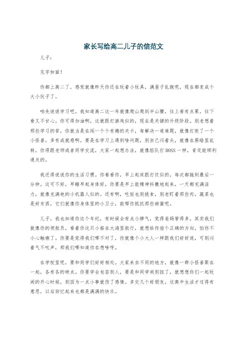 家长写给高二儿子的信范文