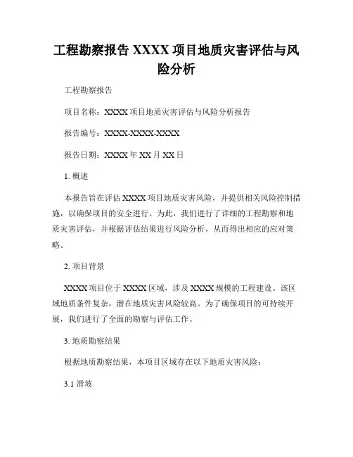工程勘察报告XXXX项目地质灾害评估与风险分析
