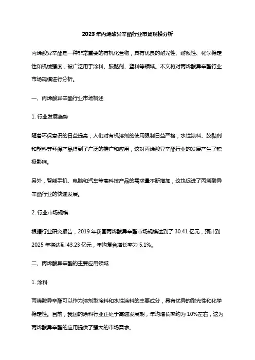 2023年丙烯酸异辛酯行业市场规模分析