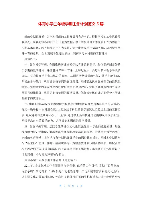 体育小学三年级学期工作计划范文5篇
