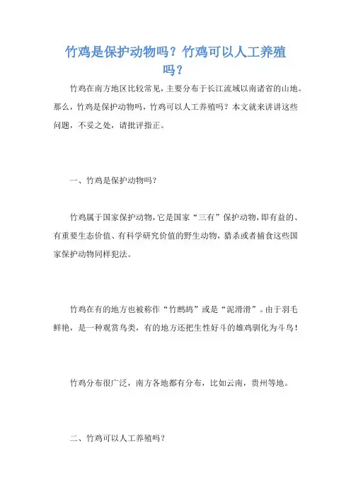 竹鸡是保护动物吗？竹鸡可以人工养殖吗？