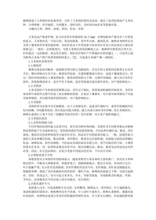 玉米倒伏原因及防御对策