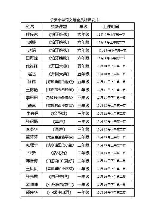 语文全员听课安排表