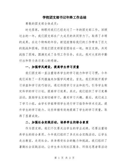 学校团支部书记年终工作总结