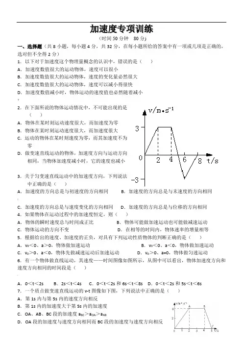 高一物理加速度专项练习题及答案
