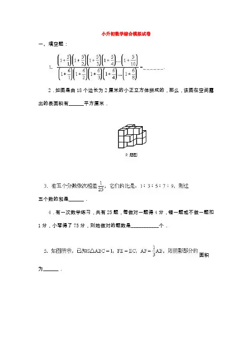 2020福州5六年级小升初数学综合测试卷及答案