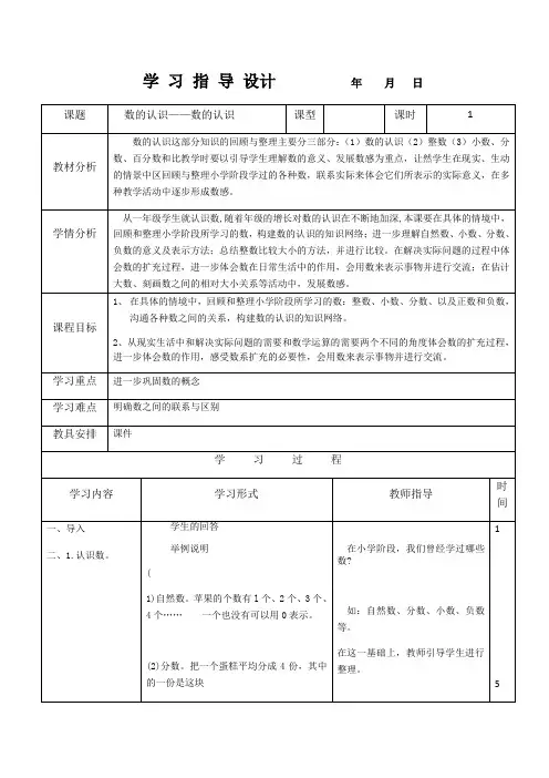 六年级下册数学教案-6.1.1 数与代数：数的认识 ▏冀教版